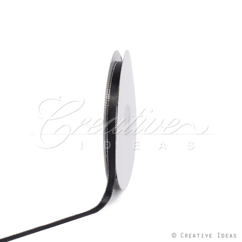 3/8" Satin With Silver Edge Ribbon - 50 Yards (Black)