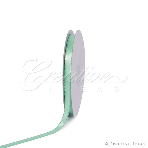 3/8" Satin With Silver Edge Ribbon - 50 Yards (Mint Green)
