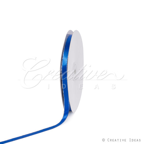 3/8" Satin With Silver Edge Ribbon - 50 Yards (Royal Blue)