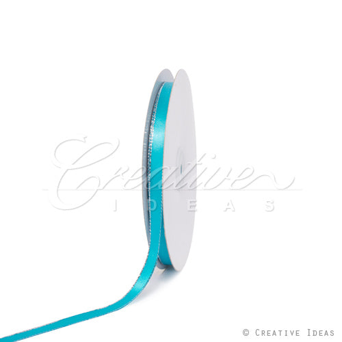 3/8" Satin With Silver Edge Ribbon - 50 Yards (Turquoise)