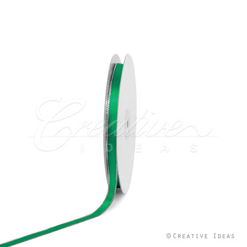 3/8" Atin With Silver Edge Ribbon - 50 Yards (Emerald Green)