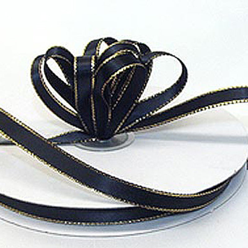 3/8"x50 yard Black Satin Gift Ribbon with Gold Edge