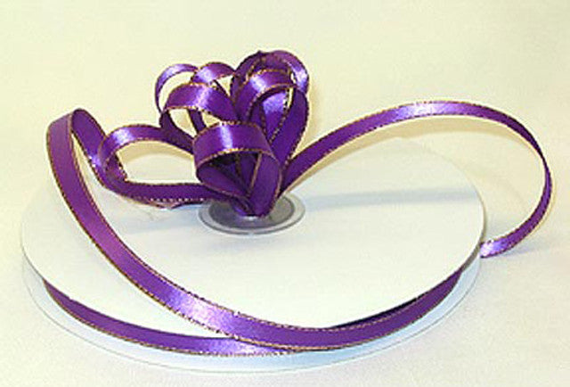 3/8"x50 yard Purple Satin Gift Ribbon with Gold Edge