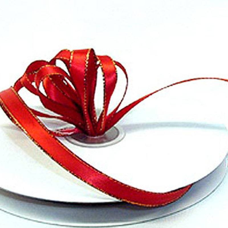 3/8"x50 yard Red Satin Gift Ribbon with Gold Edge