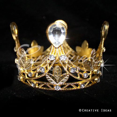 3" Wavy Tiara W/ Leaves & Rhinestone-Pc (Gold)