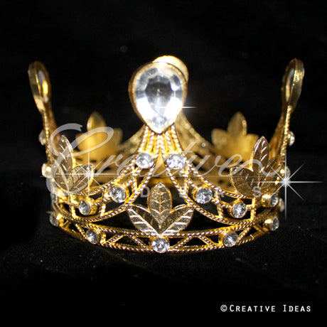 3" Wavy Tiara W/ Leaves & Rhinestone-Pc (Gold)