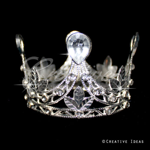 3" Wavy Tiara W/ Leaves & Rhinestone-Pc (Silver)