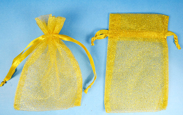 3"x4" Gold Sheer Organza Bags with Glitter - Pack of 72