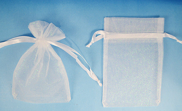 3"x4" White Sheer Organza Bags with Glitter - Pack of 72
