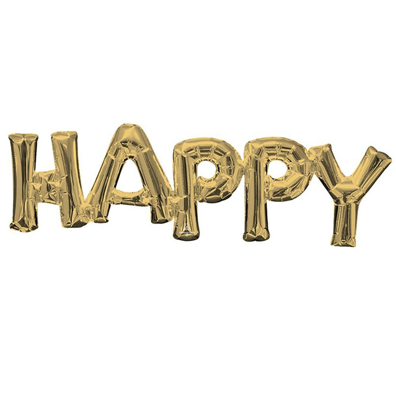 Foil Balloon Happy White Gold 30 Inch