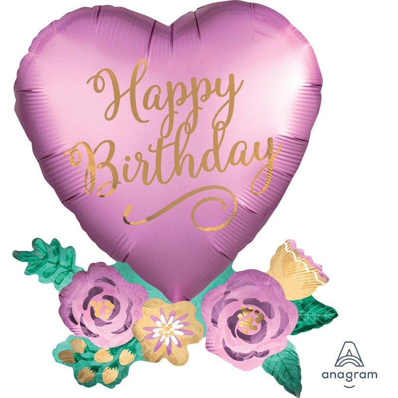 Birthday Satin Heart Foil Balloon