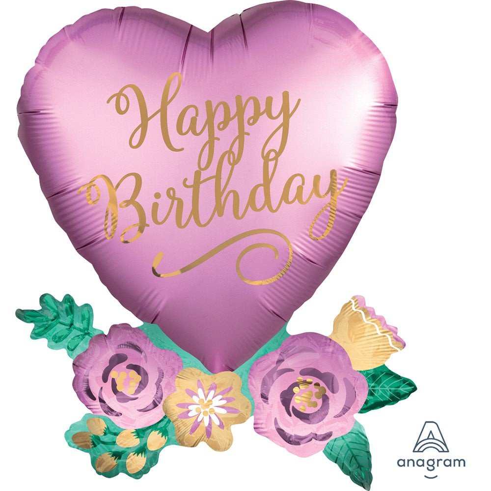 Birthday Satin Heart Foil Balloon