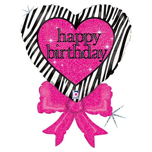 Birthday Zebra Heart Bow Foil Balloon
