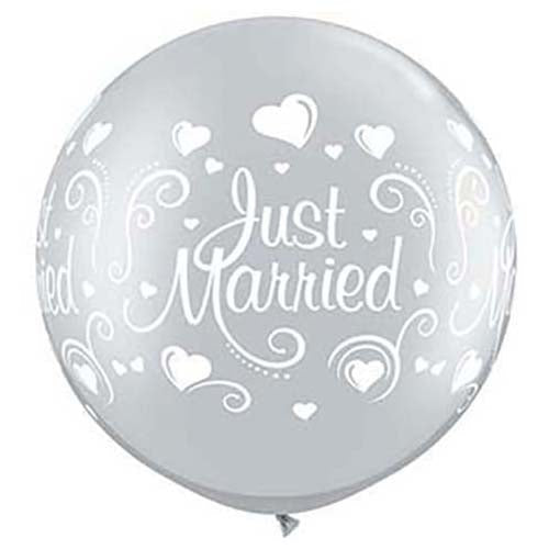 Latex Balloons Just Married Hearts Wrap Silver 30 Inch