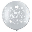 Latex Balloons Just Married Hearts Wrap Silver 30 Inch