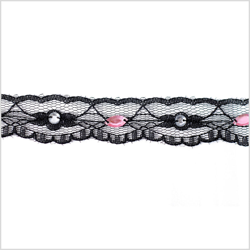 Black/Pink Beaded Lace