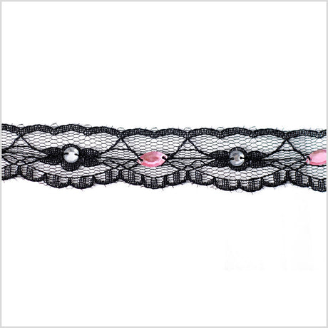 Black/Pink Beaded Lace