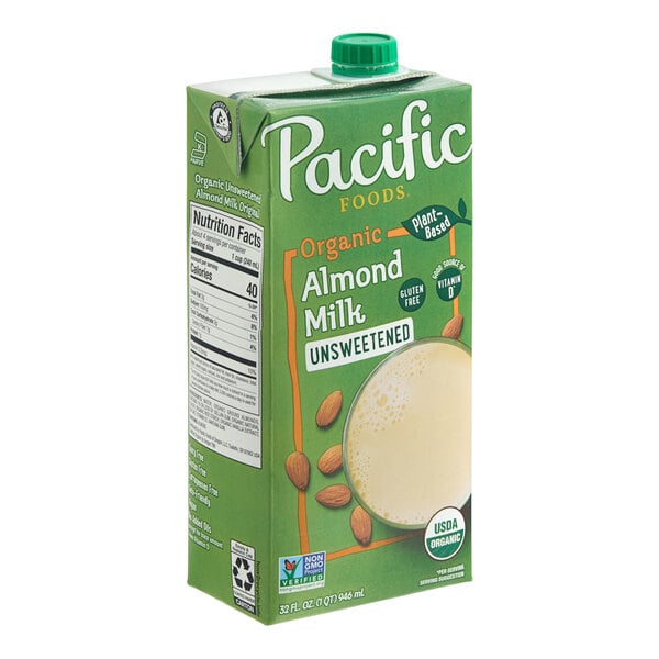 Pacific Foods Organic Unsweetened Almond Milk 32 fl. oz. - 12/Case