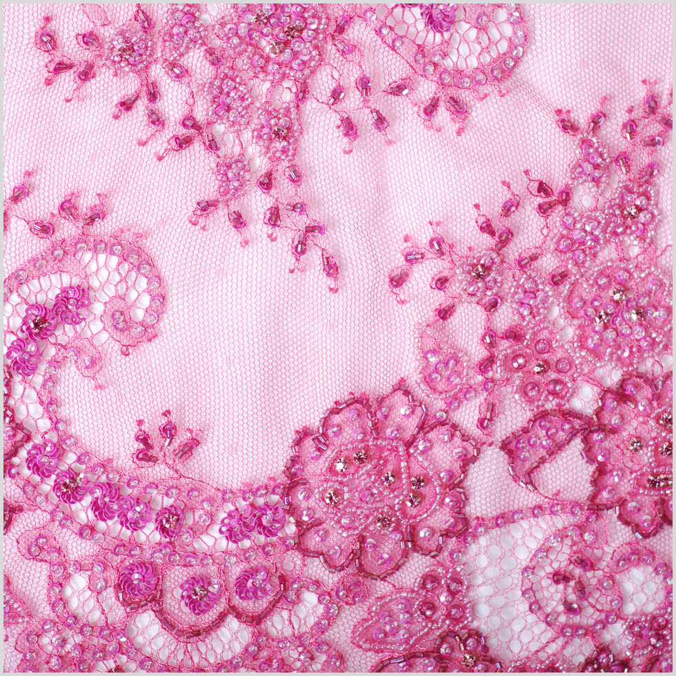 11.8" Fuchsia Fancy Beaded Sequined Lace Trim