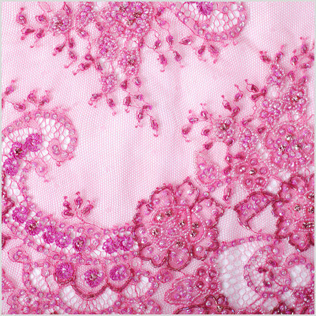 11.8" Fuchsia Fancy Beaded Sequined Lace Trim