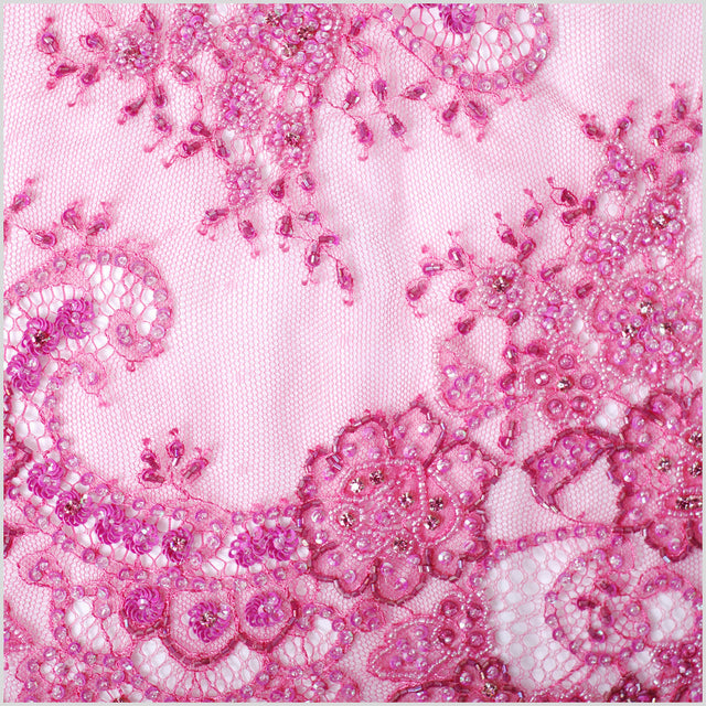 11.8" Fuchsia Fancy Beaded Sequined Lace Trim