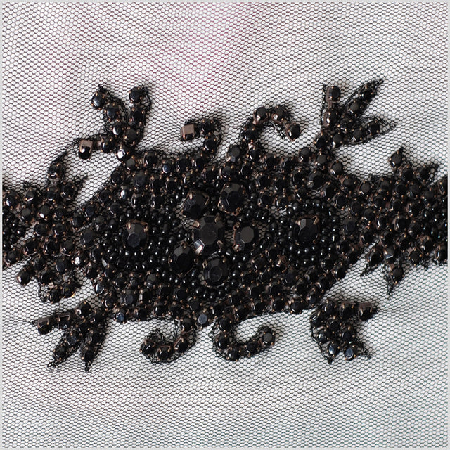 2.5" Black Fancy Beaded Rhinestone Trim