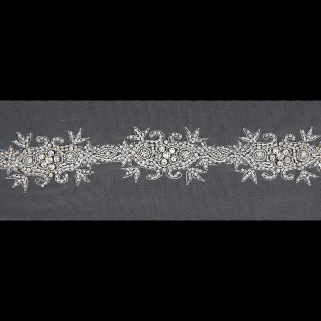 2.5" Crystal Silver Fancy Beaded Rhinestone Trim
