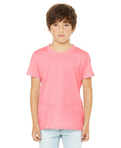 Bella Canvas 3001Y CVC Youth Heather Tee Cotton Fabric - Neon Pink, Heather, Crew Neck, Short Sleeve (1 Unit)