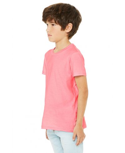 Bella Canvas 3001Y CVC Youth Heather Tee Cotton Fabric - Neon Pink, Heather, Crew Neck, Short Sleeve (1 Unit)
