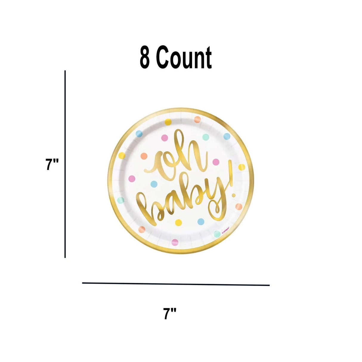 8 Ct. Oh Baby Paper Dessert Plates 7" Colorful Disposable Party Plates