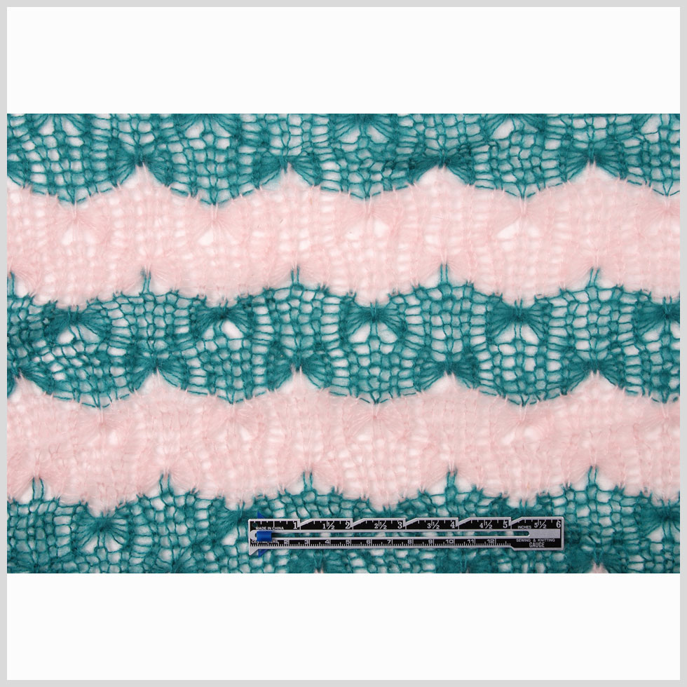 Baby Pink and Teal Blended Wool Crochet Knit