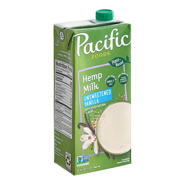 Pacific Foods Unsweetened Vanilla Hemp Milk 32 fl. oz. - 12/Case