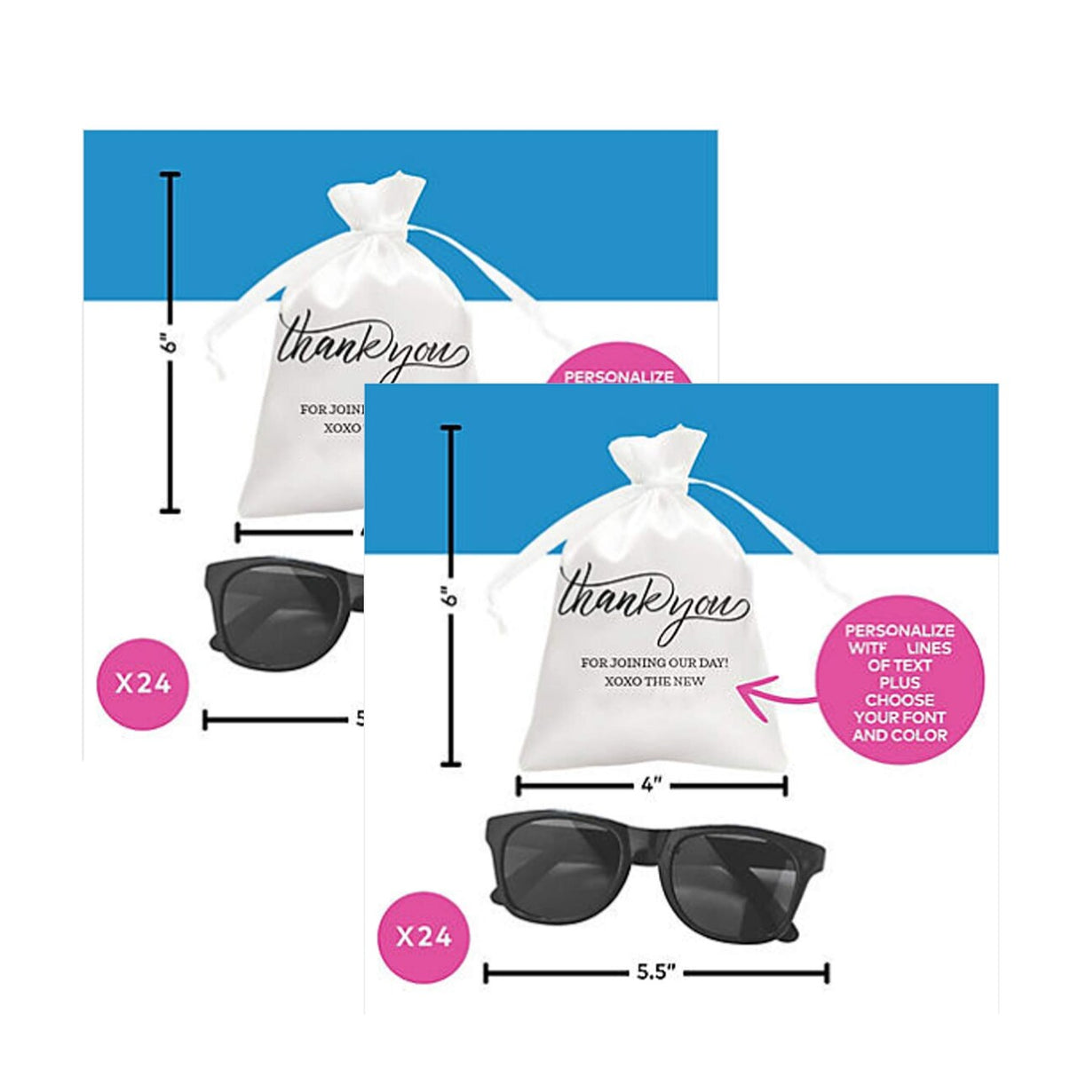 Mini Personalized Thank You Drawstring Bags with Sunglasses Kit for 24