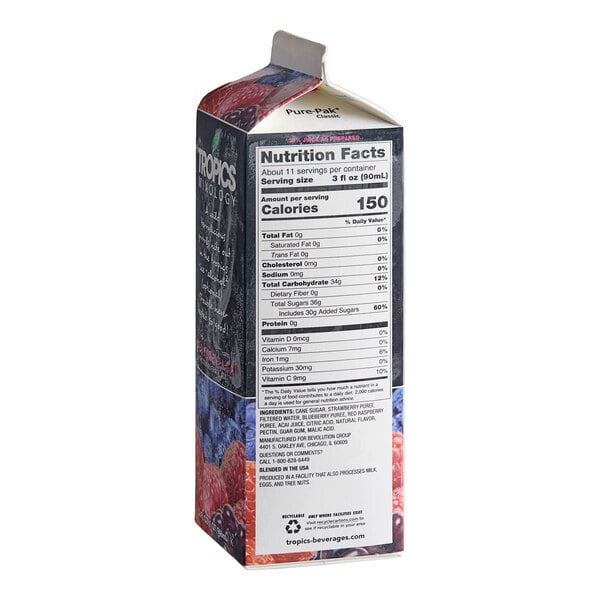 Tropics Mixology Wildberry Acai Frozen Beverage Mix 32 fl. oz. - 12/Case