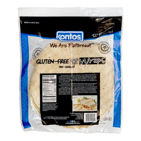 Kontos Gluten-Free Pre-Grilled Wraps 12" - 72/Case