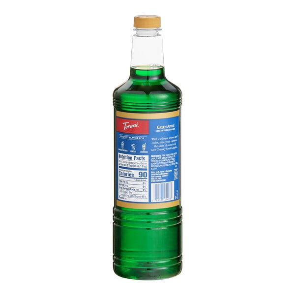 Torani Green Apple Flavoring / Fruit Syrup Plastic Bottle 1 Liter - 6/Case