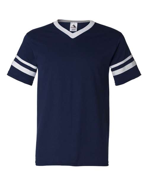 V-Neck Jersey with Striped Sleeves