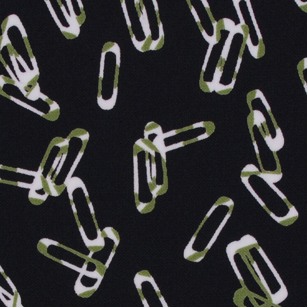 Black Polyester Jersey Paper Clip Print