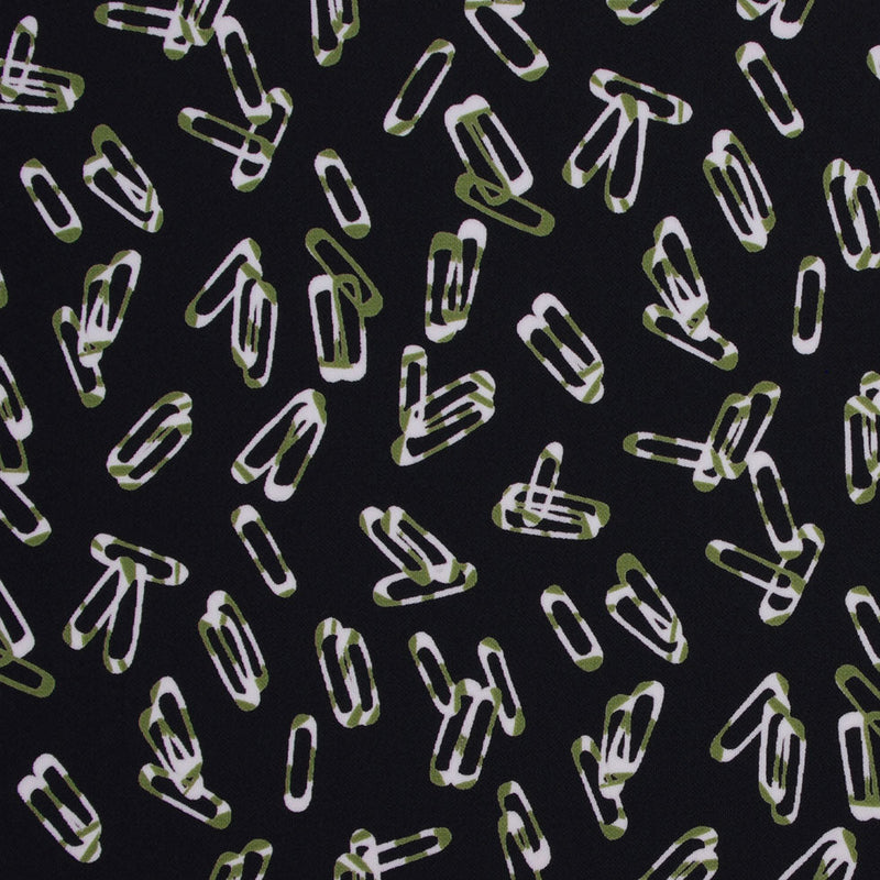 Black Polyester Jersey Paper Clip Print