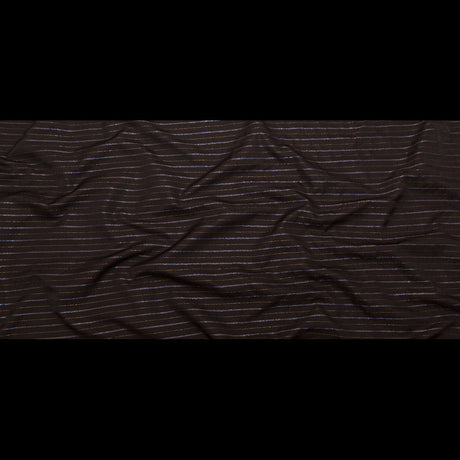 Chocolate Brown Polyester Twill with Metallic Gilded Pleasure and Moody Blue Stripes