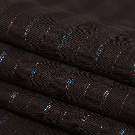 Chocolate Brown Polyester Twill with Metallic Gilded Pleasure and Moody Blue Stripes