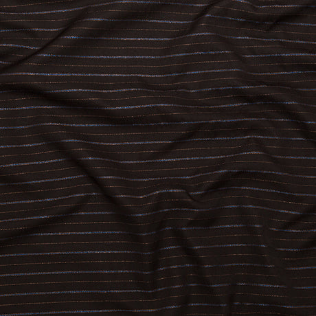 Chocolate Brown Polyester Twill with Metallic Gilded Pleasure and Moody Blue Stripes