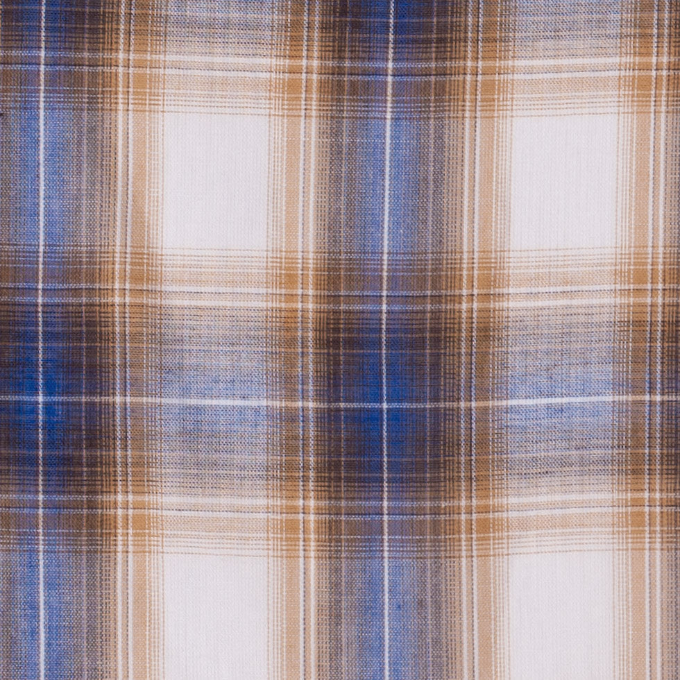 Famous NYC Designer Blue/Gold Plaid Cotton Voile