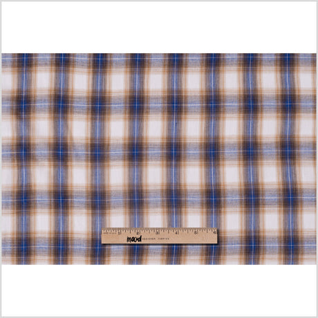 Famous NYC Designer Blue/Gold Plaid Cotton Voile