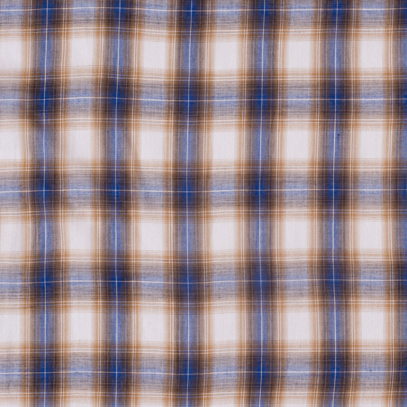 Famous NYC Designer Blue/Gold Plaid Cotton Voile