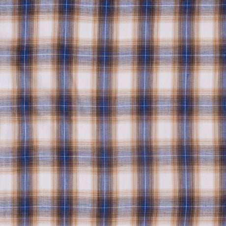 Famous NYC Designer Blue/Gold Plaid Cotton Voile