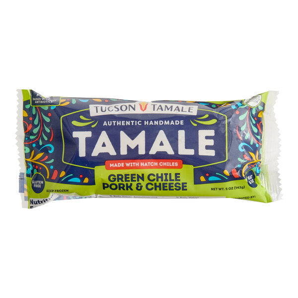 Tucson Foods Individually Wrapped Green Chile, Pork, and Cheese Tamale 5 oz. - 8/Case