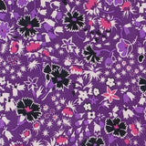 Famous Designer Bright Violet Retro Floral Silk Chiffon Print