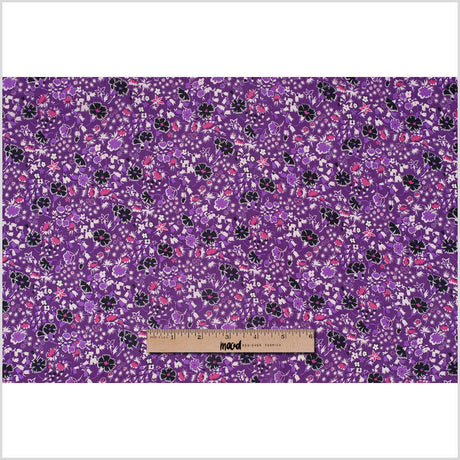 Famous Designer Bright Violet Retro Floral Silk Chiffon Print