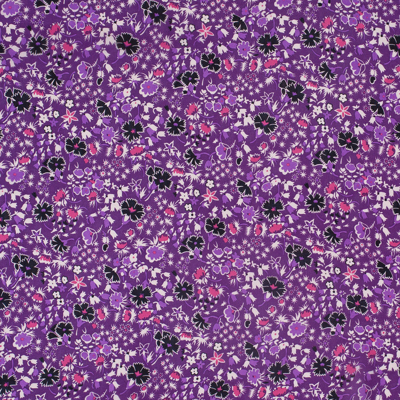 Famous Designer Bright Violet Retro Floral Silk Chiffon Print